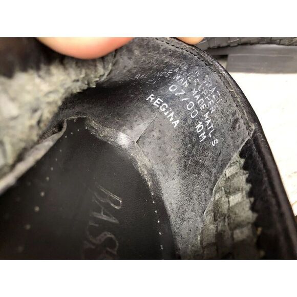 BASS Regina Black Leather Weaves Woven Basket weave Loafers Women Sz 10M US/41EU - Picture 10 of 16